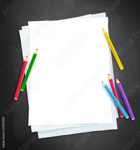 Vector illustration of paper and color pencils