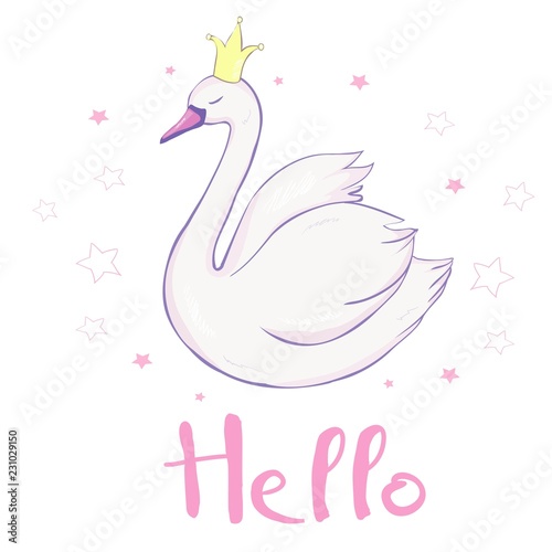 Fototapeta Naklejka Na Ścianę i Meble -  cute lovely princess swan on pink background vector illustration