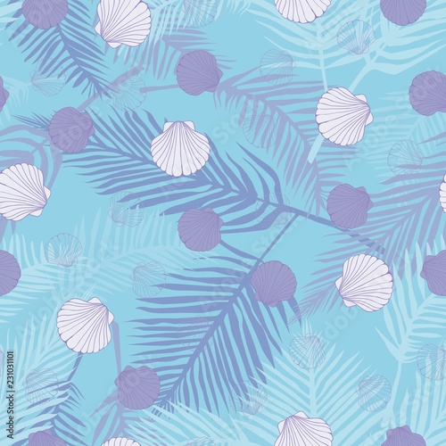 Hand drawn vector illustrations - seamless pattern of seashells. Marine background.