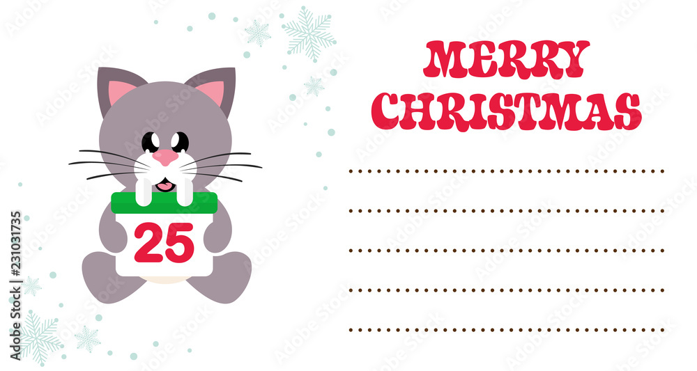 cartoon cute cat with christmas calendar sitting on the christmas card cartoon cute cat with christmas calendar sitting on the christmas card