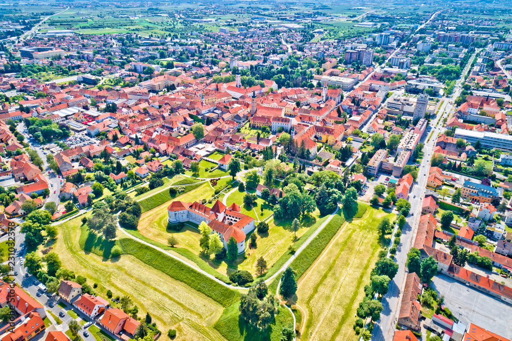 Historic town of Varazdin aerial view