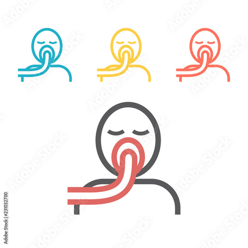 Vector illustration of artificial ventilation by airway medical. Line icon