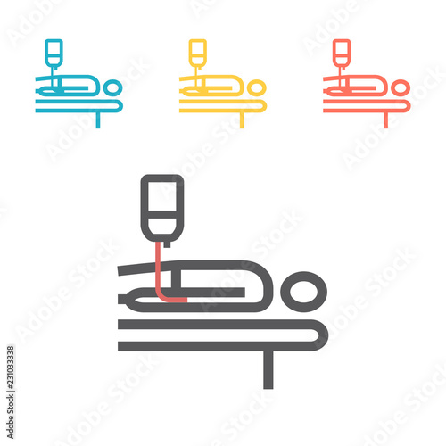 Hospital bed. Man in a coma. Vector sign for web graphic. photo