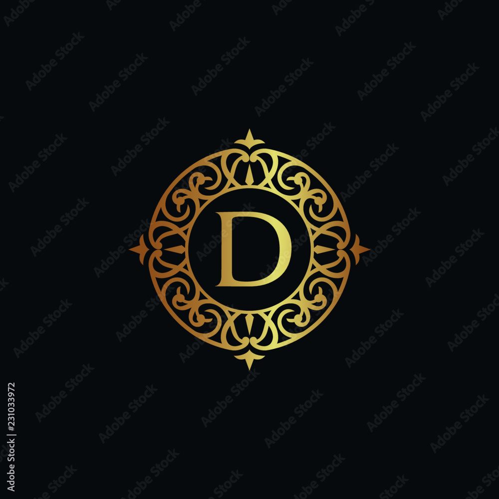 Vintage old style logo icon golden. Royal hotel, Premium boutique, Fashion logo, restaurant logo, VIP logo. Letter D logo, Premium quality logo. 