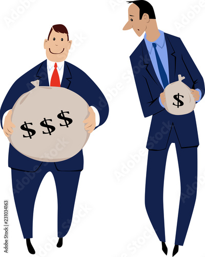 Two businessmen receiving an unequal compensation for the job, EPS 8 vector illustration