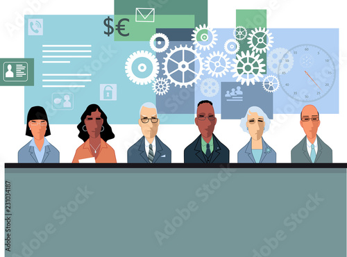 Corporate training conceptual illustration with business people at the lecture, EPS 8 vector illustration