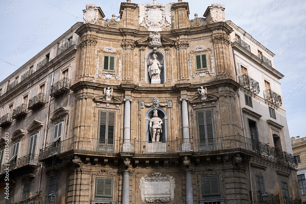 Palermo, Italy - September 07, 2018 : View of Quattro Canti (south east corner)