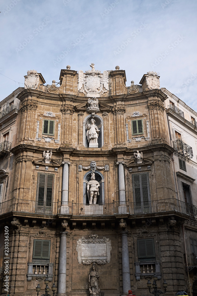 Palermo, Italy - September 07, 2018 : View of Quattro Canti (south east corner)