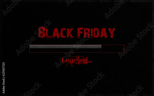 Black Friday Loading written in Red text and Gradient Loading Bar on Stone background. Cool Modern Black and Gray Backgrounds
