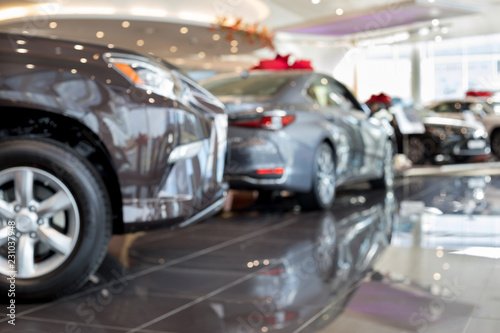 New cars at dealer showroom. For use as a background. © tikhomirovsergey