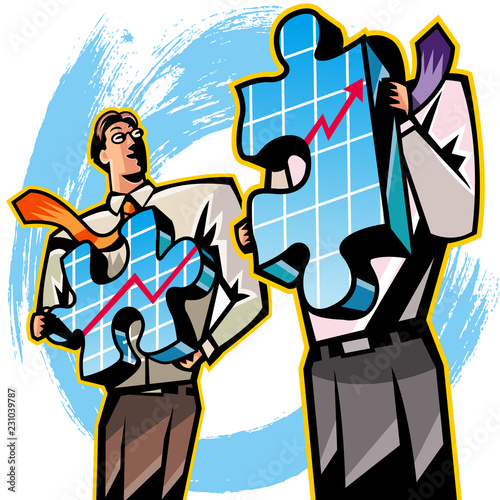 Businessmen carrying jigsaw puzzle piece