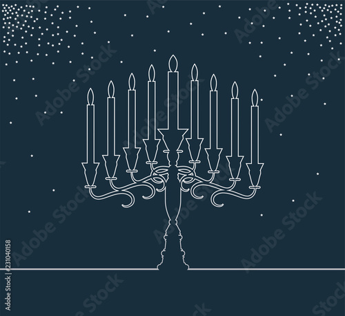 Hanukkah candles vector. Hanukkah menorah line art design illustration.