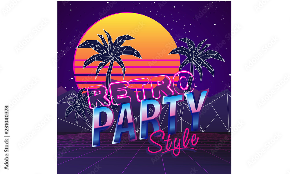 Fototapeta premium stock vector eighties retro neon style ultra violet vintage style disco design fashion party