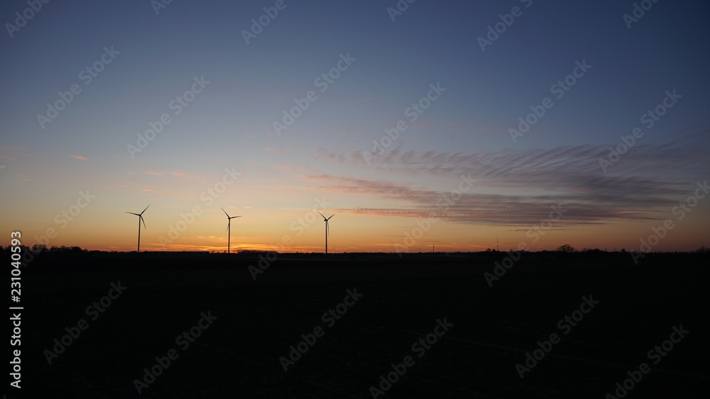 Beautiful Nature Sunset Windmills