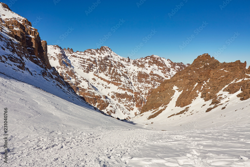 The trail for climbing Toubkal the highest mountain of the Atlas Mountains