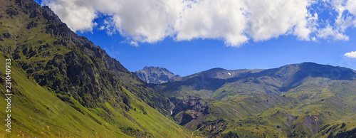 Panoramic view of the mountain valley near Elbrus in the North Caucasus. © olgapkurguzova