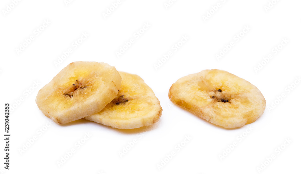 Dried sliced banana isolated on white background Dried sliced banana isolated on white background