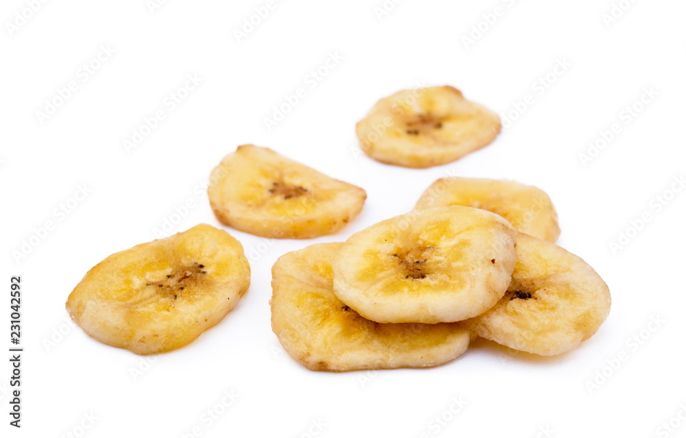 Dried sliced banana isolated on white background Dried sliced banana isolated on white background