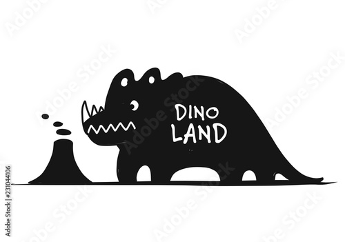 Funny dinosaur, black silhouette, childish style for your design