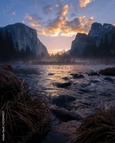 Sunrise at Valley View on Merced River in Yosemite
