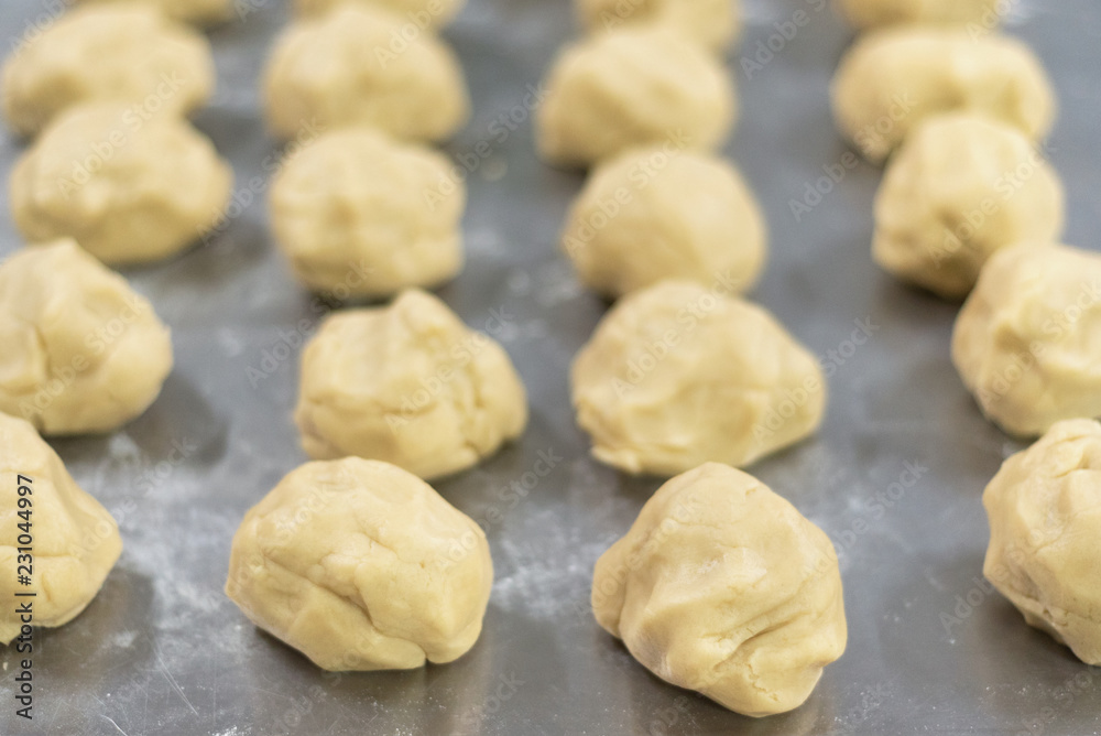 Dough in metal surface. Bakery product