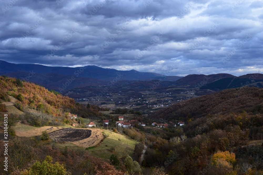 autumn landscape of the village