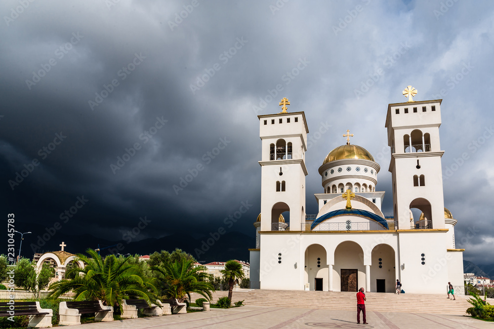 St. Vladimir cathedral before the storm. City of Bar, Montenegro