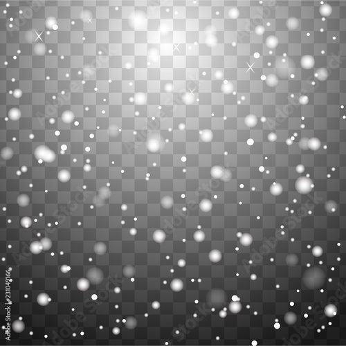 Glitter particles background effect.Falling Christmas Shining transparent beautiful snow isolated on transparent background. Snowflakes, snowfall. snowflake vector. Vector illustration. photo