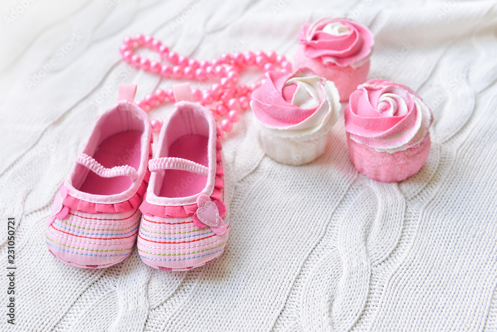 baby shoes, decor for baby shower holiday for girls Stock Photo | Adobe ...