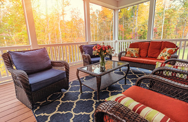 Beautiful screened in porch during fall