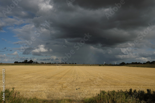 Stoppelfeld und Gewitterwolken in Niedersachsen - Stockfoto
