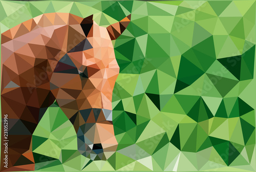 Vector low poly background - portrait of a red horse
