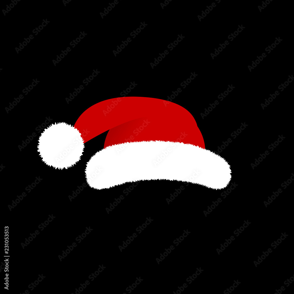 Vector Illustration. Santa Claus hat isolated on black background. Cartoon  style Stock Vector | Adobe Stock