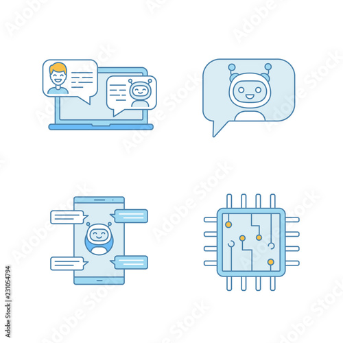 Chatbots color icons set