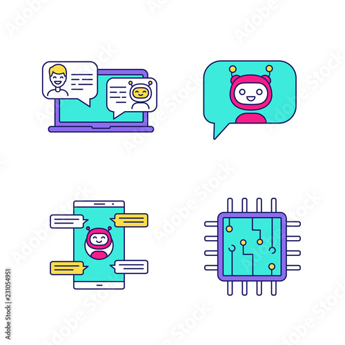 Chatbots color icons set