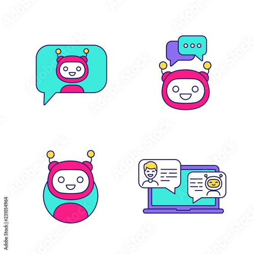 Chatbots color icons set