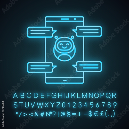 Chatbot with speech bubbles neon light icon
