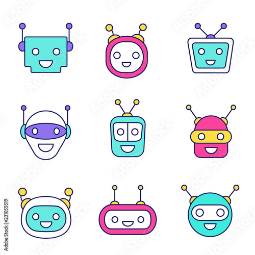 Chatbots color icons set