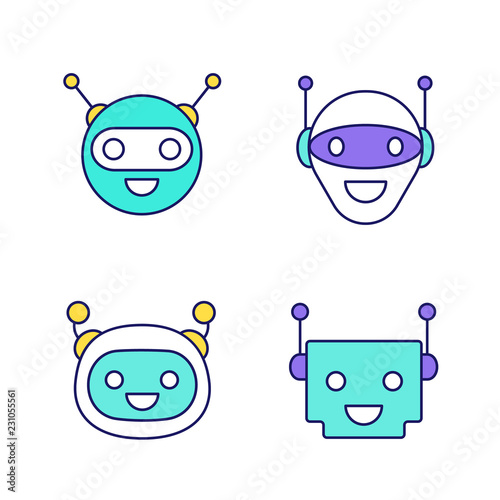 Chatbots color icons set