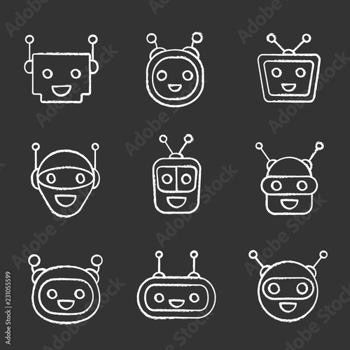 Chatbots chalk icons set