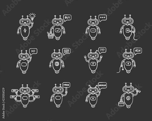Chatbots chalk icons set