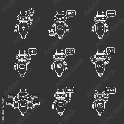 Chatbots chalk icons set