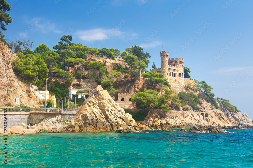 Lloret de Mar Castle on sea beach
