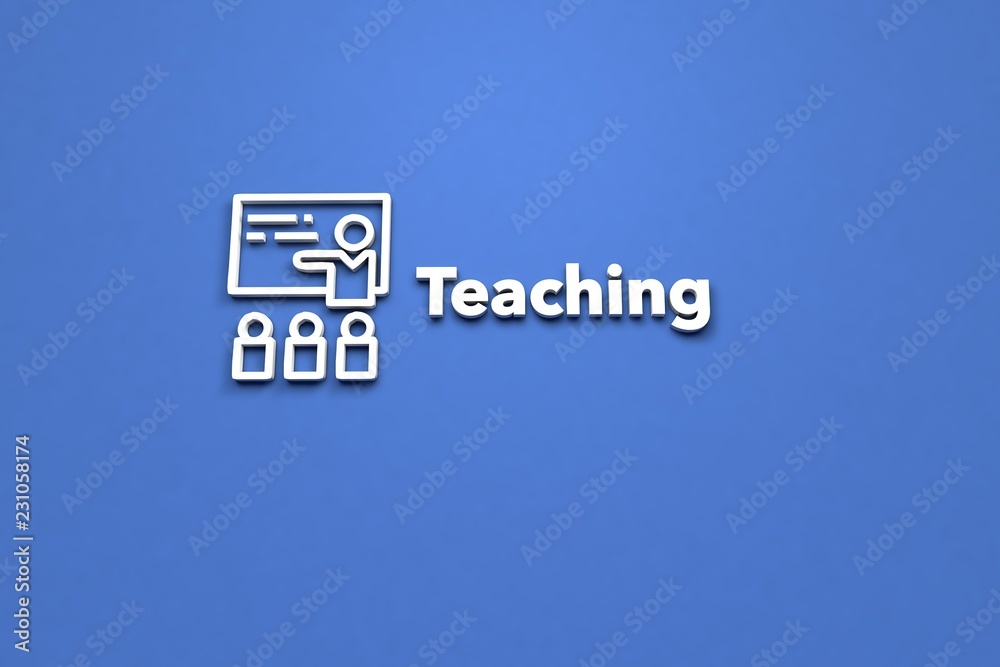 Illustration of Teaching with white text on blue background Illustration of Teaching with white text on blue background