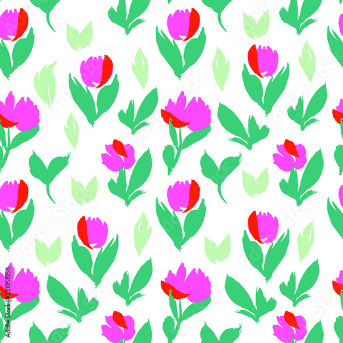 Beautiful Seamless Pattern Print with Flowers and Leaves on Black Background. Colorful design for fabric, wallpaper, gift paper, blog,web ,invitation.