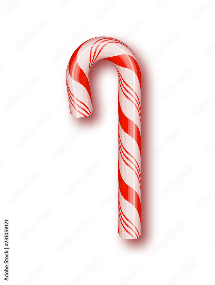 Realistic Xmas candy cane isolated on transparent backdrop.Template for greeting card on Christmas and New Year. Vector illustration Realistic Xmas candy cane isolated on transparent backdrop.Template for greeting card on Christmas and New Year. Vector illustration
