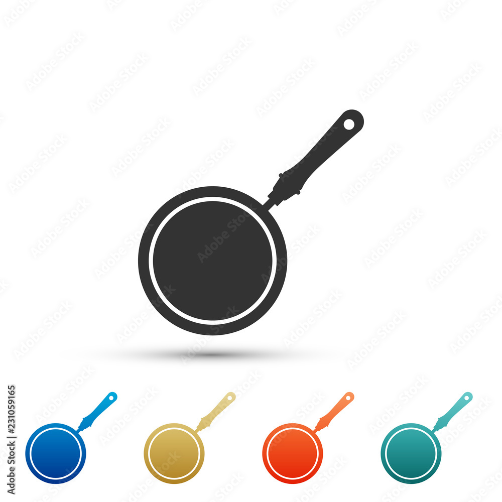 Frying pan icon isolated on white background. Set elements in colored icons. Flat design. Vector Illustration Frying pan icon isolated on white background. Set elements in colored icons. Flat design. Vector Illustration