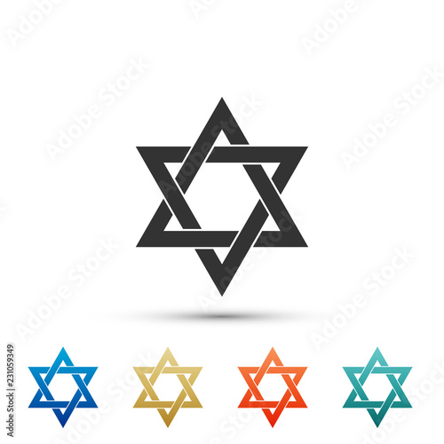 Star of David icon isolated on white background. Set elements in colored icons. Flat design. Vector Illustration