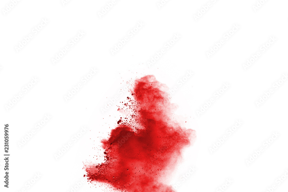 Red powder explosion on white background. Red powder explosion on white background.