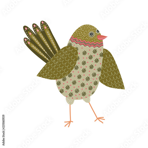  Isolated Art vector colorful illustration with beautiful abstract folk bird on a white background. 